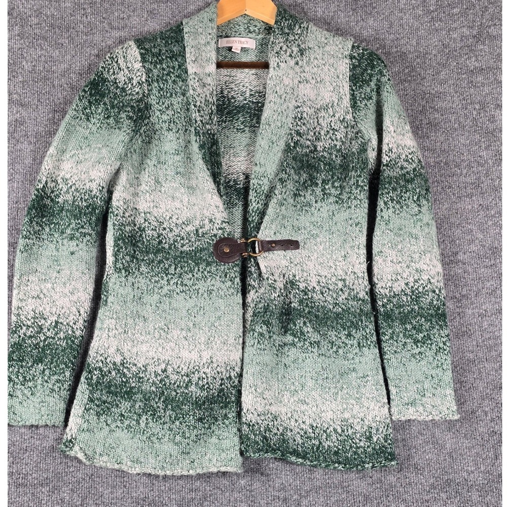 Ellen Tracy Women Open Front Wool Blend Cardigan Sweater Knit Size M